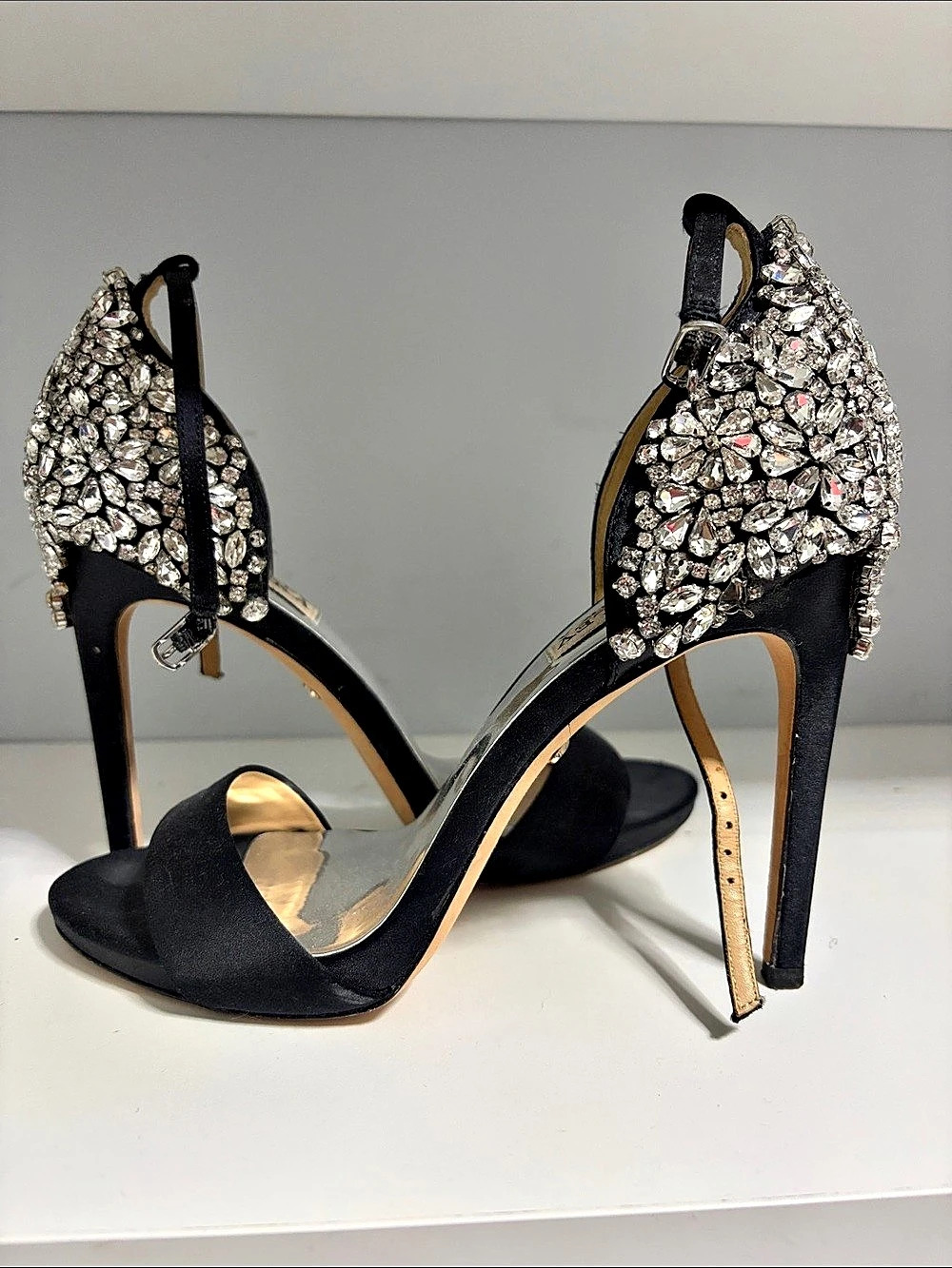 Badgley Mischka Crystal Embellished Black & Silver Heels
